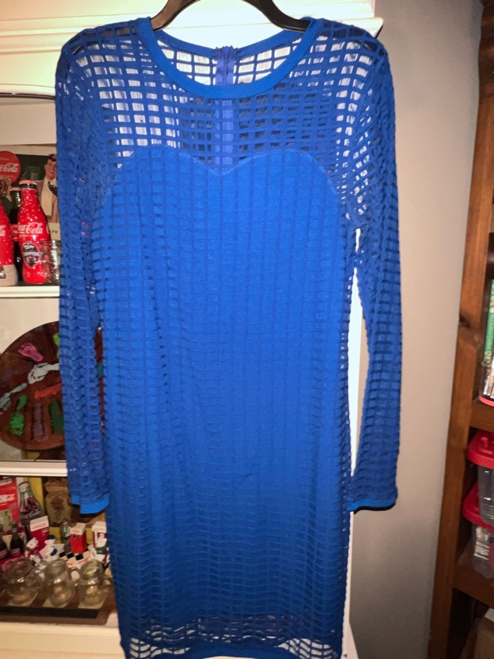 K Jordan Royal Blue Long Sleeve Mesh Overlay Dress